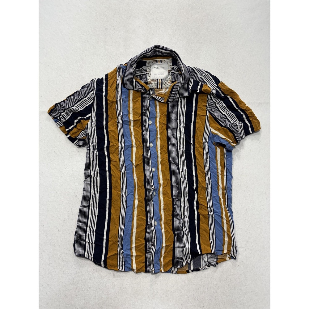 Denim & Flower Mens Small Multicolor Striped Short Sleeve Viscose Button Up